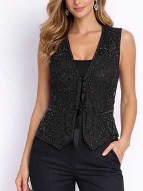 Spenser Jeremy Black Beaded Silk Vest